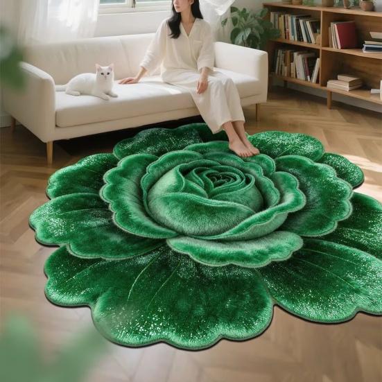 Floral Plush Floor Mat 3D Flower Optical Illusion Rugs Non-Slip Water-Absorbent Bath Mat for Bathroom Bedroom Entrance Vanity Area