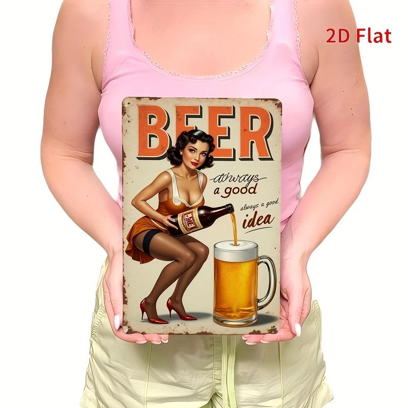 Vintage Iron Metal Beer Sign - 8x12 Inch Rustic Wall Art with Retro Tinplate Design, "Beer is a Good Idea" Text & Illustration