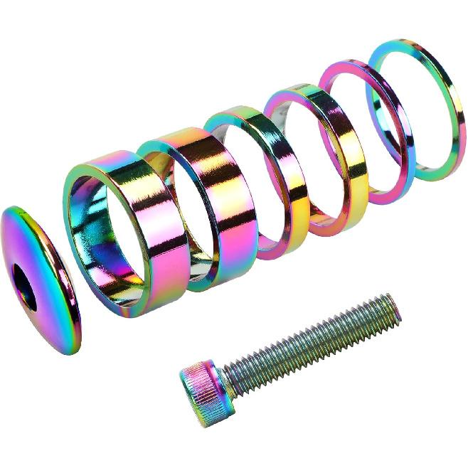 1 1/8 Inch Headset Spacer with Stem Top Cap Bolt Kit Rainbow 28.6mm Fork Tube Washer Cover