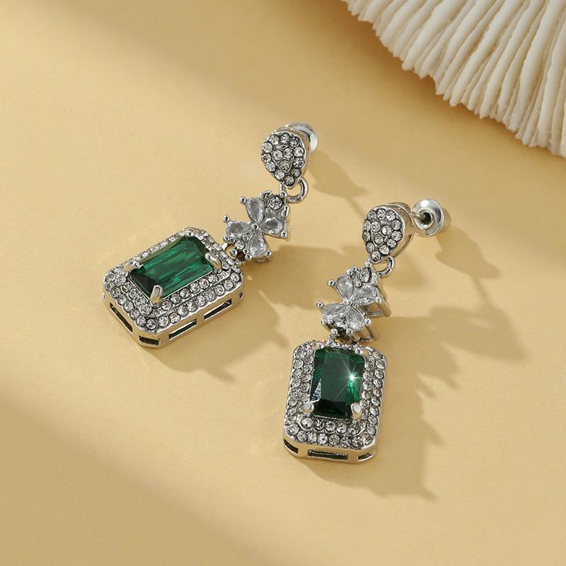 1pair Fashion Square-Shaped Blue Zircon Earrings Gift for Men Women