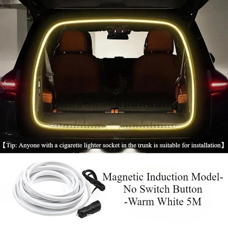 Universal LED Car Trunk Lighting Strip With Cigarette Lighter Induction 5 Meters Free-Cut Waterproof Soft Decorative Light Bar