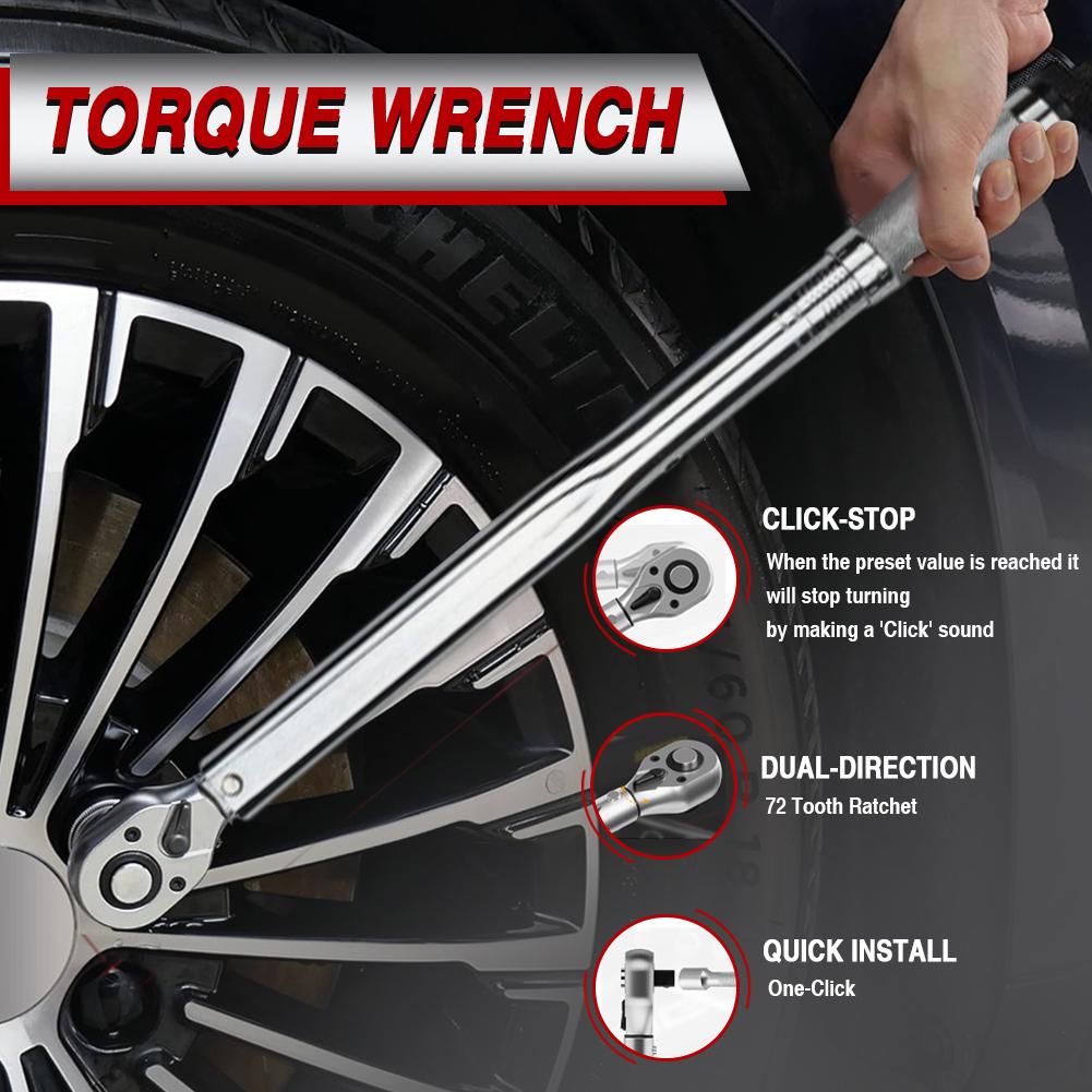 1/2-Inch Drive Click Torque Wrench Professional Torque Wrench 28-210Nm Click Torque Wrench Bicycle Repair Tool for Car Repair