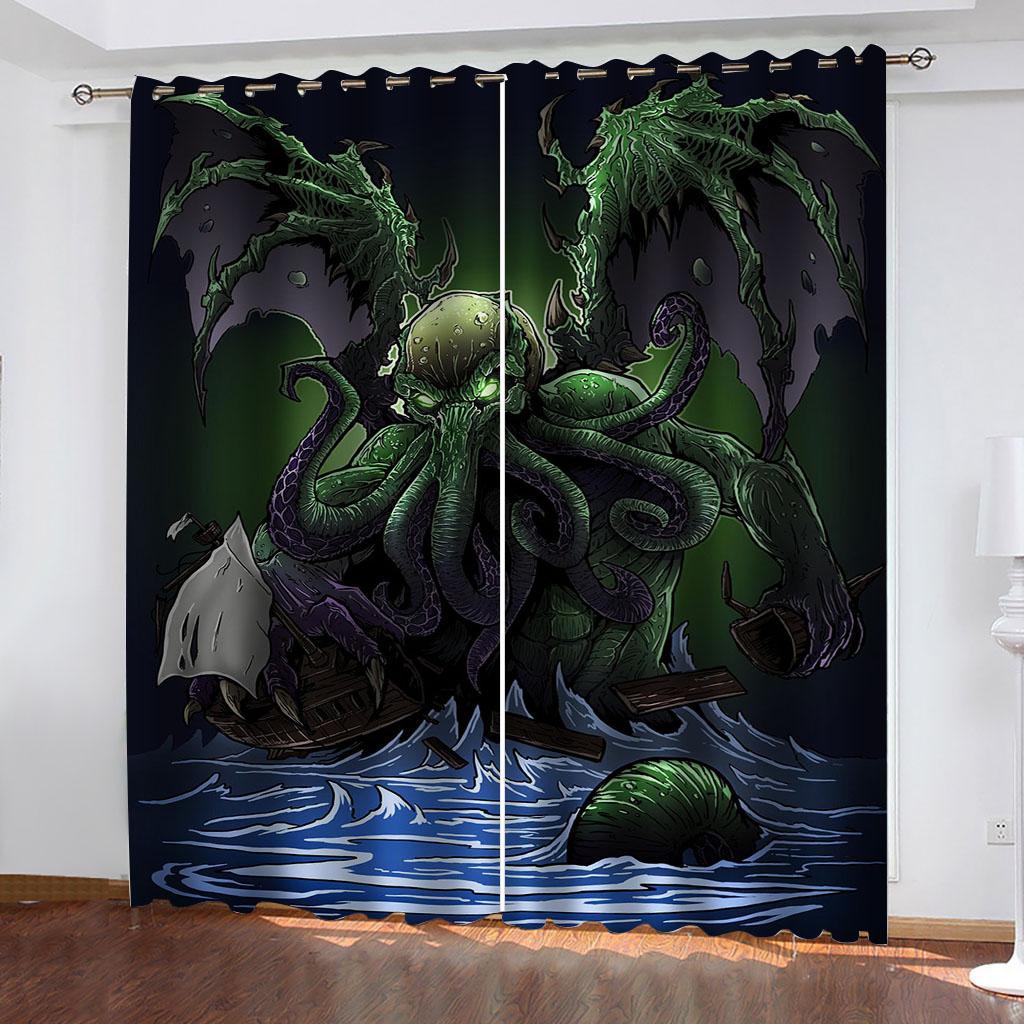 Skull Terror Skeleton Horror Crows Black Boy Window Curtains Drapes for Kids Bedroom Living Room Kitchen Door Home Decor 2Pieces