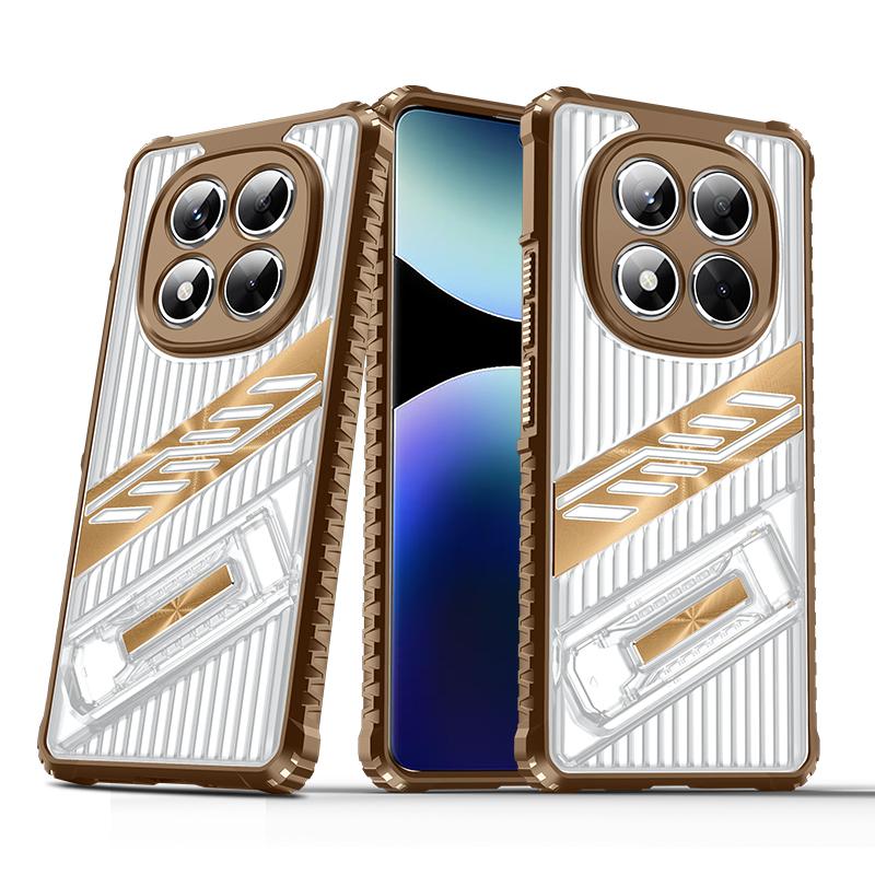 Luxury Folding Bracket Clear Case For Xiaomi Poco X6 M6 Pro Redmi 14C 13C Note 14 13 Pro+ Transparent Shockproof Stand Phone Cover