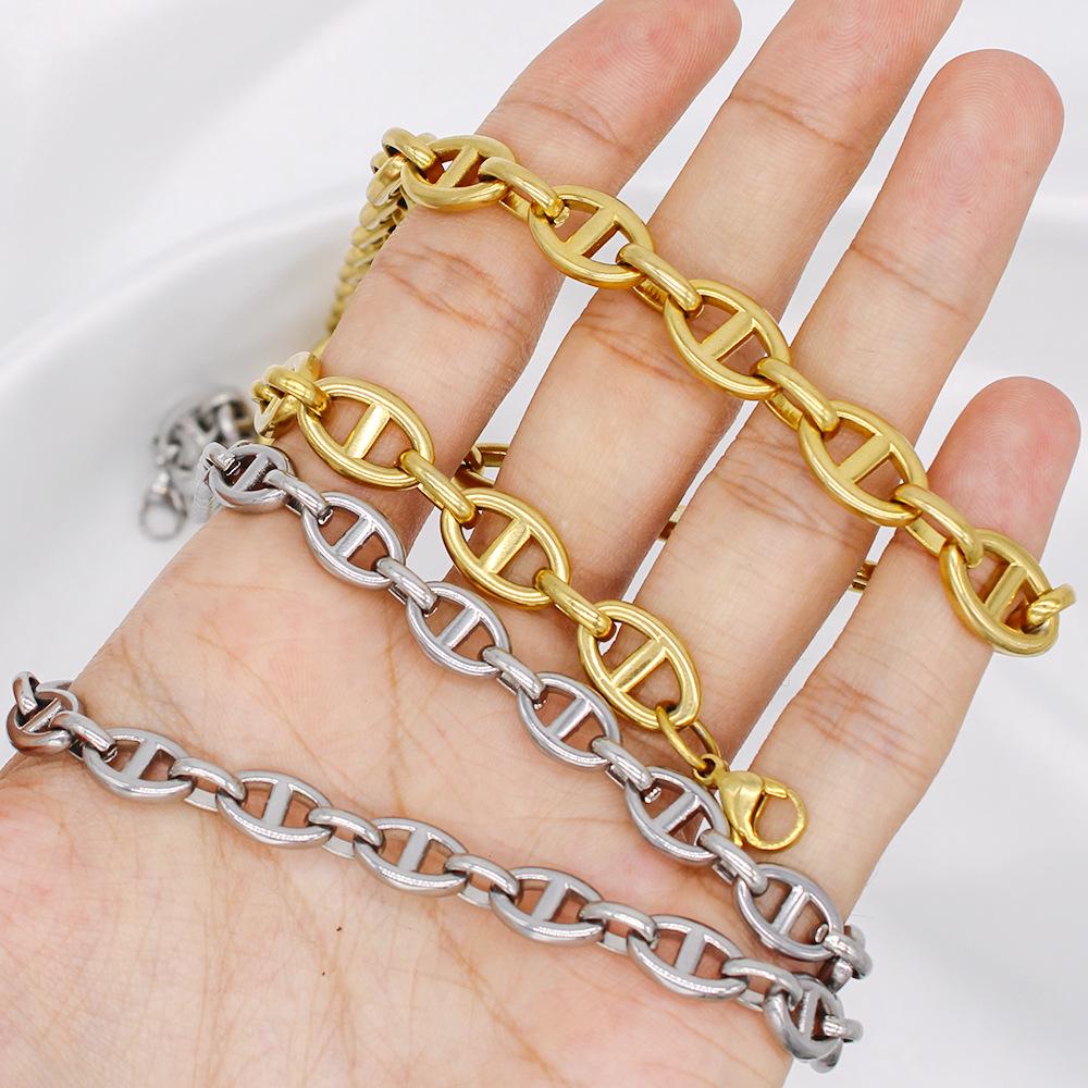 18K Gold Plated Cuban Link Chain Necklace for Women - Stainless Steel, French Retro Design