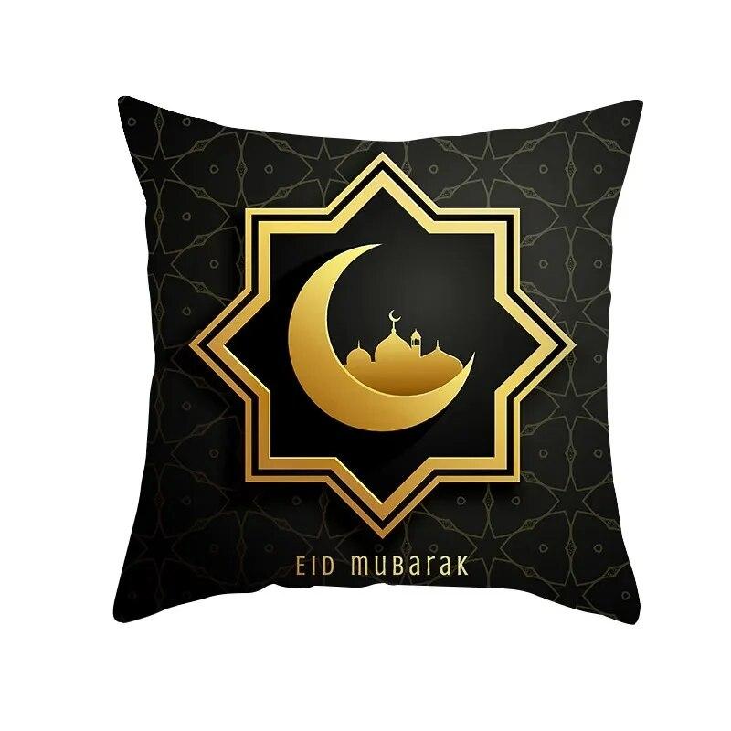 Golden Ramadan Eid Mubarak Moon Mosque Decorative Cushion Cover Islamic Pillow Cover for Sofa Home Car Decoration