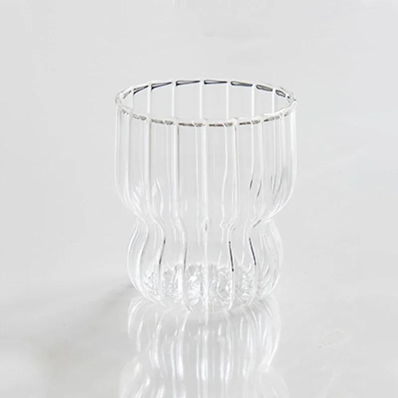 250ML Ins Iced Milk Coffee Glass Cups Ribbed Drinking Glasses Glassware for Cocktail Beer Soda Juice Home Bar Party Gift