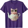 Süße Katze Pastell Teekanne Katzen-Teeliebhaber Neuheit Y2k Design T-Shirt Damenmode Streetwear Kleidung Kitty Grafik-T-Shirt Top