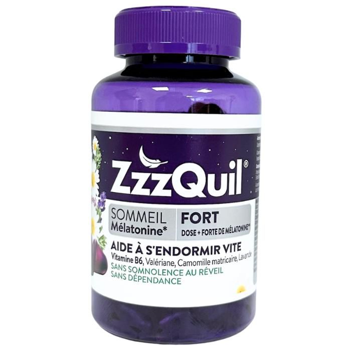 ZzzQuil FORT Schlaf - Hochdosierte Melatonin-Gummis (1,7mg) - Waldbeeren-Aroma - Dose mit 60 Gummibärchen Violett