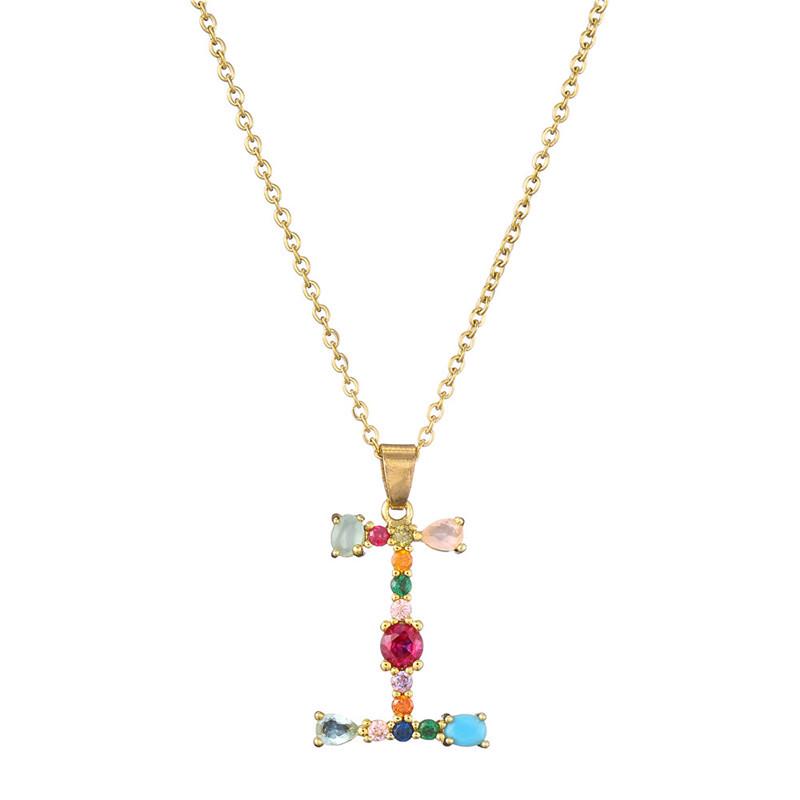 2021 Mixed Gemstone Inlaid Clavicle Necklace: 26-Letter Color-Preserving Electroplated Design for Women, Popular In Europe and America