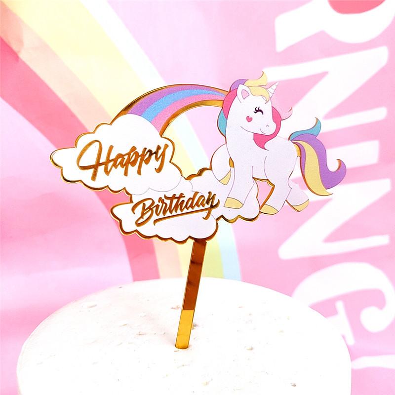 Rainbow Cake Topper Unicorn Birthday Party Decoration Kids Toddlers Birthday Party Happy Birthday Colorfu Rainbow Theme Supplies