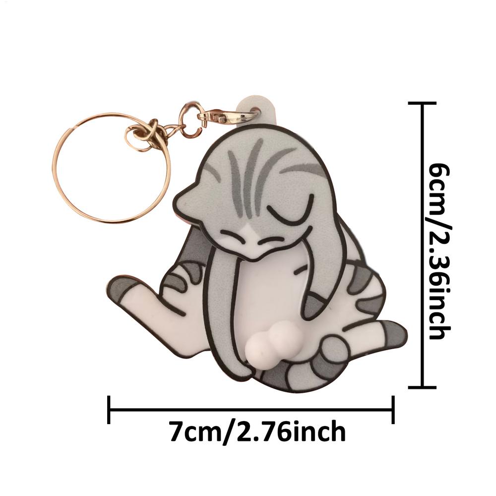 Grappige ondeugende kat sleutelhanger, Interactieve uittrekbare kop poot Nieuwigheid sleutelhanger, Schattig grap speelgoed cadeau voor kattenliefhebbers vrienden gray