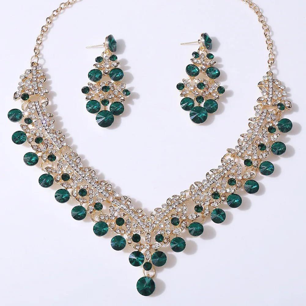 Latest Stylish Design Fancy Wedding Party Crystal Diamonds Necklace Jewellery Set for Women