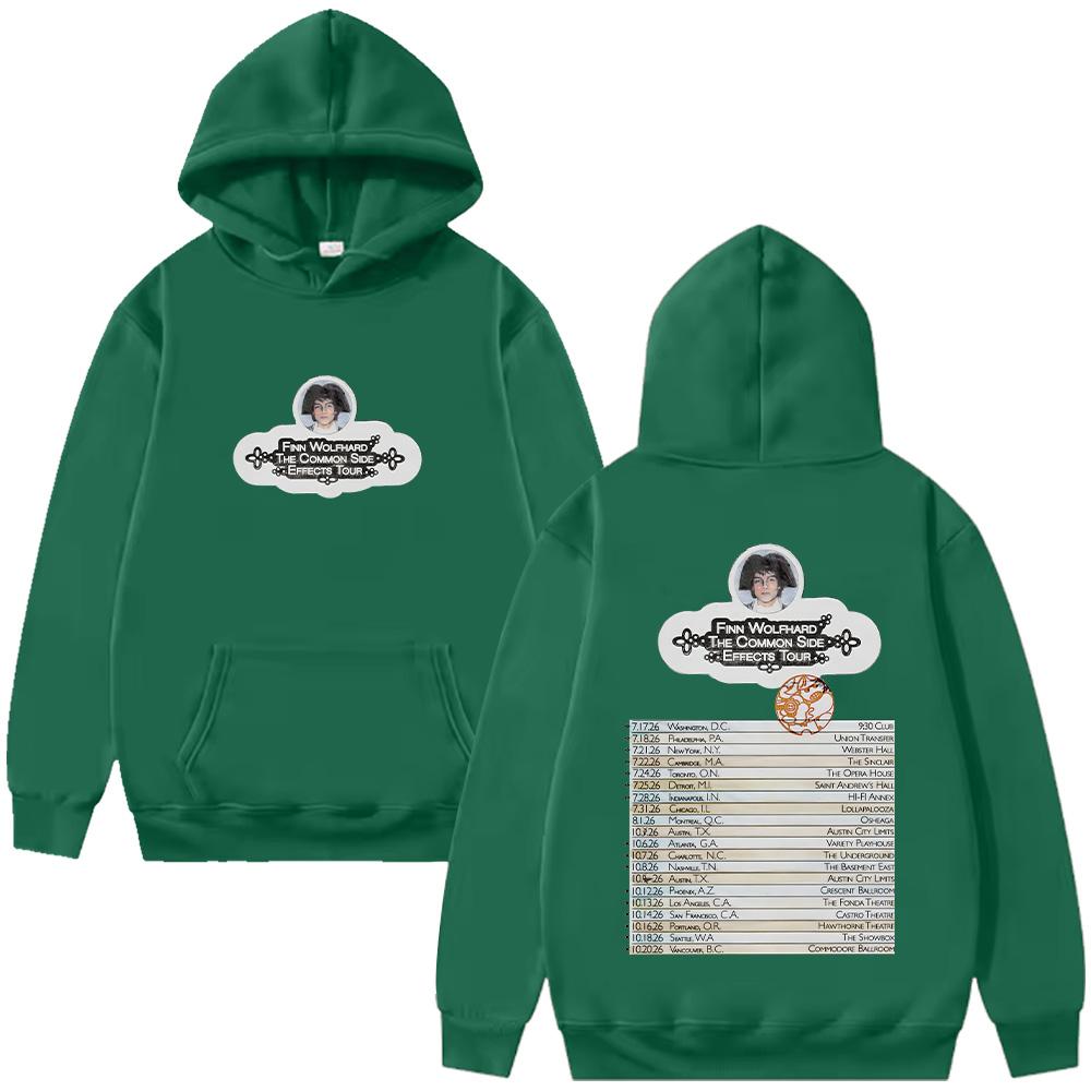 

Finn Wolfhard The Common Side Effects Tour Hoodies Fashion Long Sleeve Casual Clothing Women Men Loose High Street Pullovers Y2K XS темно-зелений колір