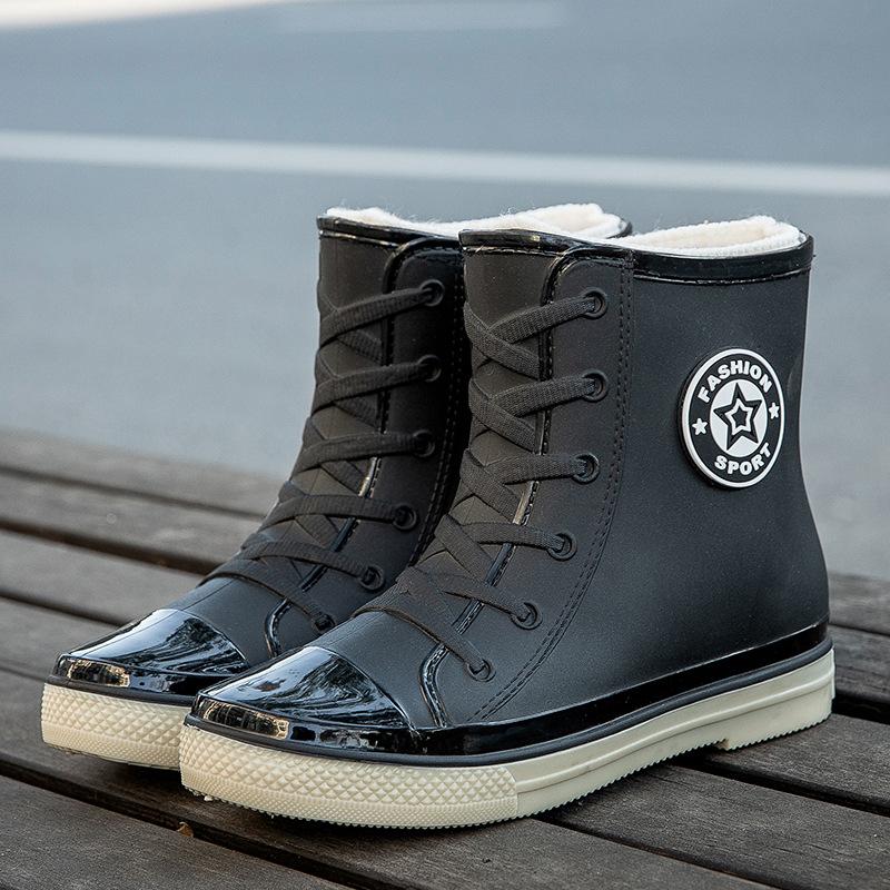 Fashion rain shoes women's winter non-slip medium tube water shoes water boots short tube rain boots car wash shopping kitchen shoes glue shoes tide