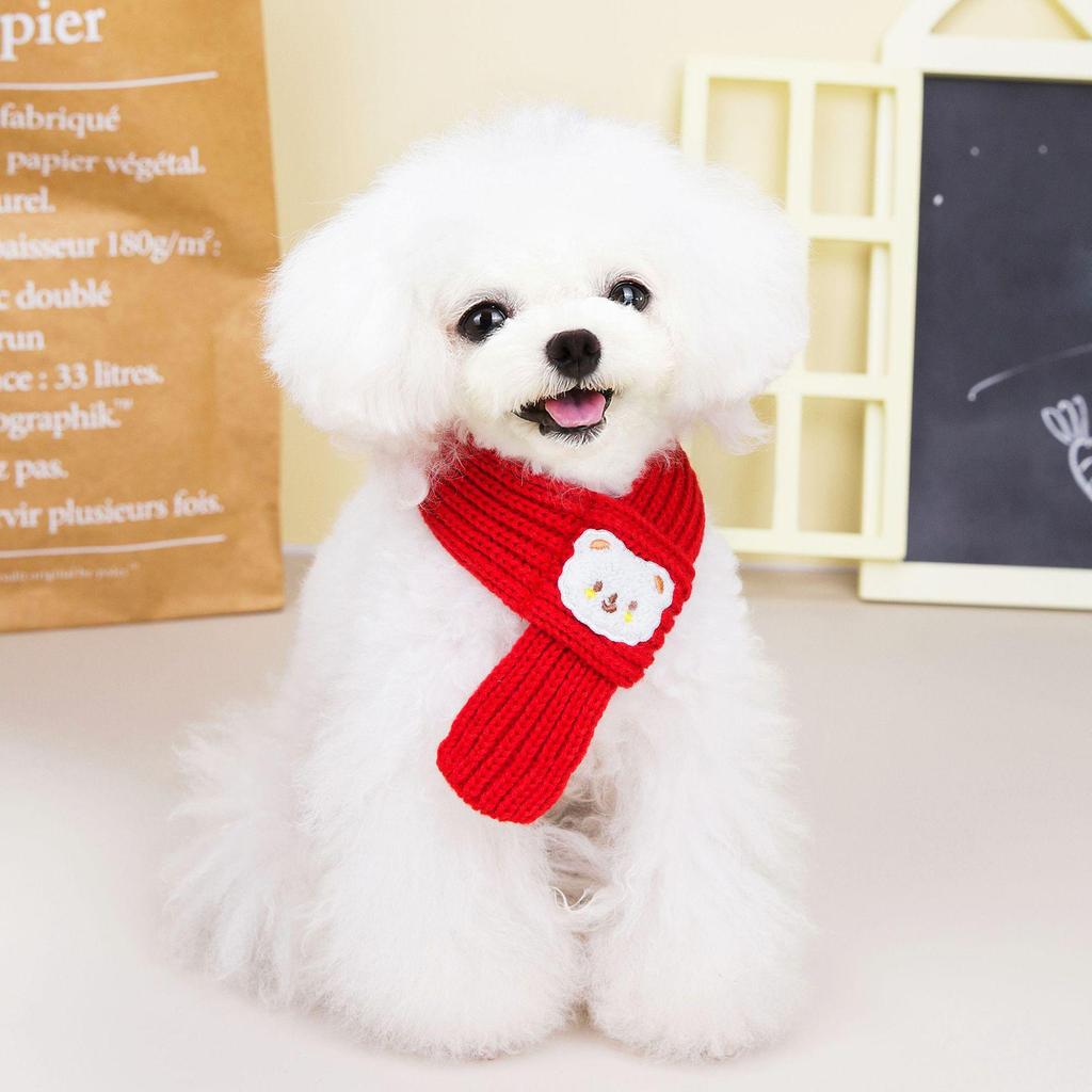 Festive Red Woolen Scarf for Pets: Celebrate Spring Festival with Joyful Puppy and Cat Neck Warmer
