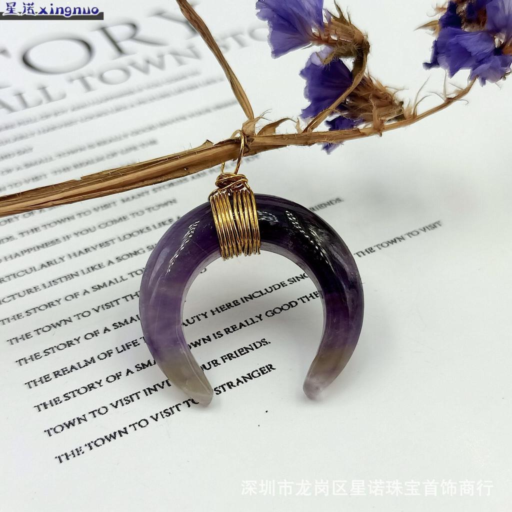 European And American Necklace Crystal Semi Precious Stone Moon Pendant Necklace Electroplated Gold Crescent Moon Necklace For Men And Women