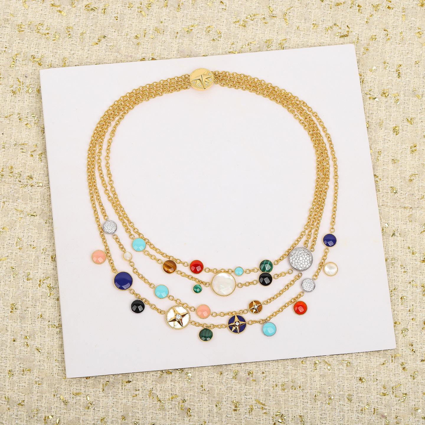 Elegant Multi-Layer Natural Mother-of-Pearl Star Compass Necklace V Gold золотой