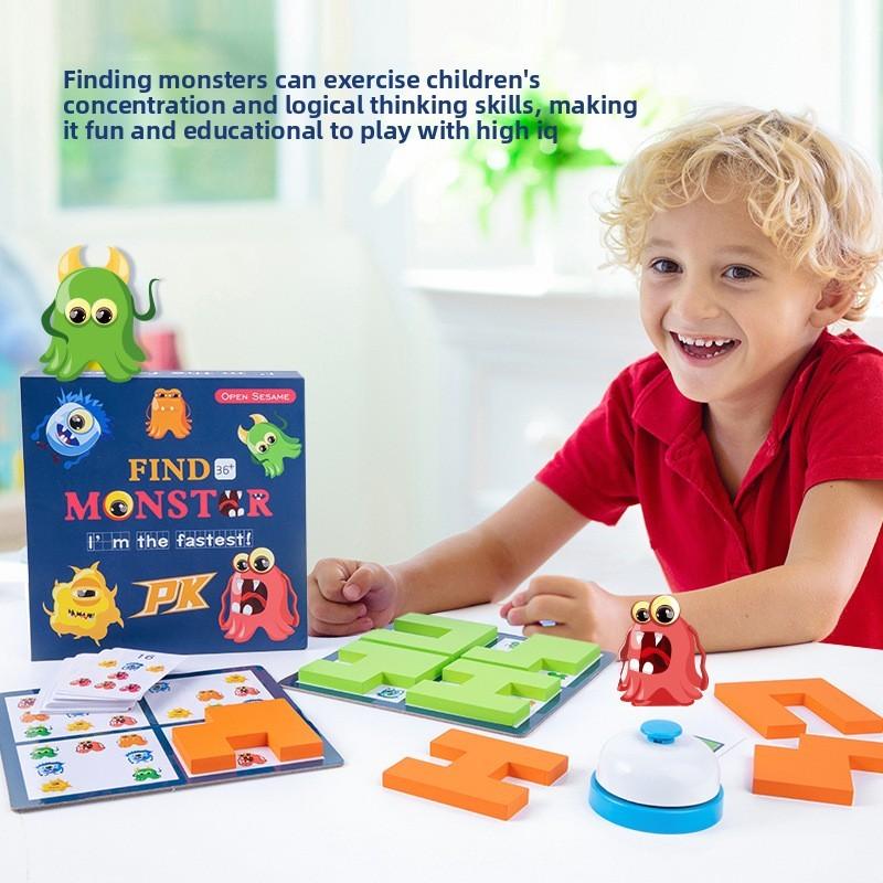 Wooden Monster Search Puzzle For Kids Focus Training With Cards And Blocks
