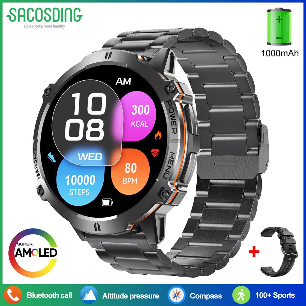 Nová vojenská T-REX3 GPS Track Chytré hodinky pro muže 1000mAh Velká baterie 10ATM Vodotěsné HD Bluetooth volání Venkovní sportovní chytré hodinky