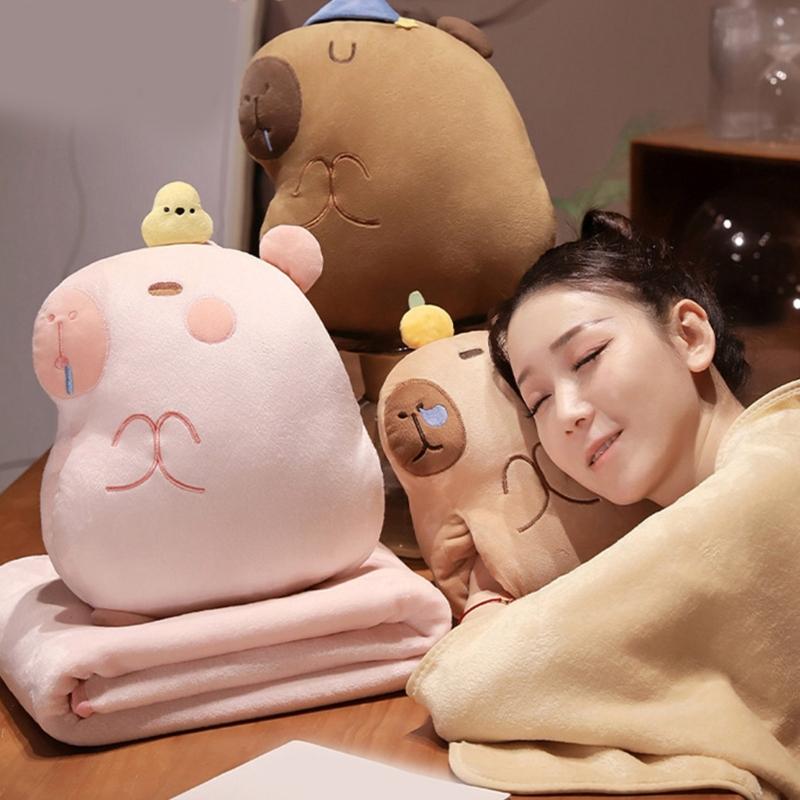 MultiFunctional Cartoon Capybara Pillow Blanket Combo Soft Cotton Throw  Chair Cushions for Kids Teens and Adults