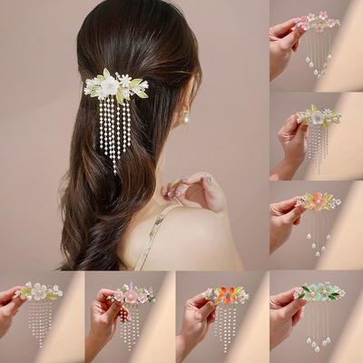 Nový sponkový květinový klip ve stylu konvalinky, super vílí a univerzální, klip na zadní část hlavy pro poloviční účes, starožitný Hanfu cheongsam