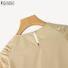 ZANZEA Women Casual Round Neck Solid Color 3/4 Sleeve Loose Blouse