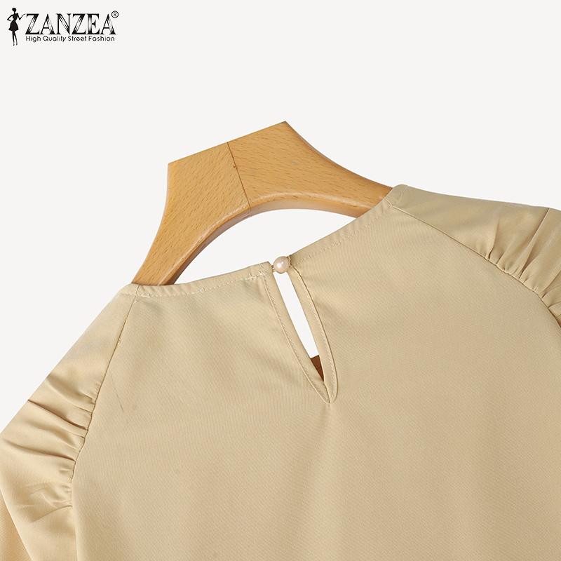 ZANZEA Women Casual Round Neck Solid Color 3/4 Sleeve Loose Blouse