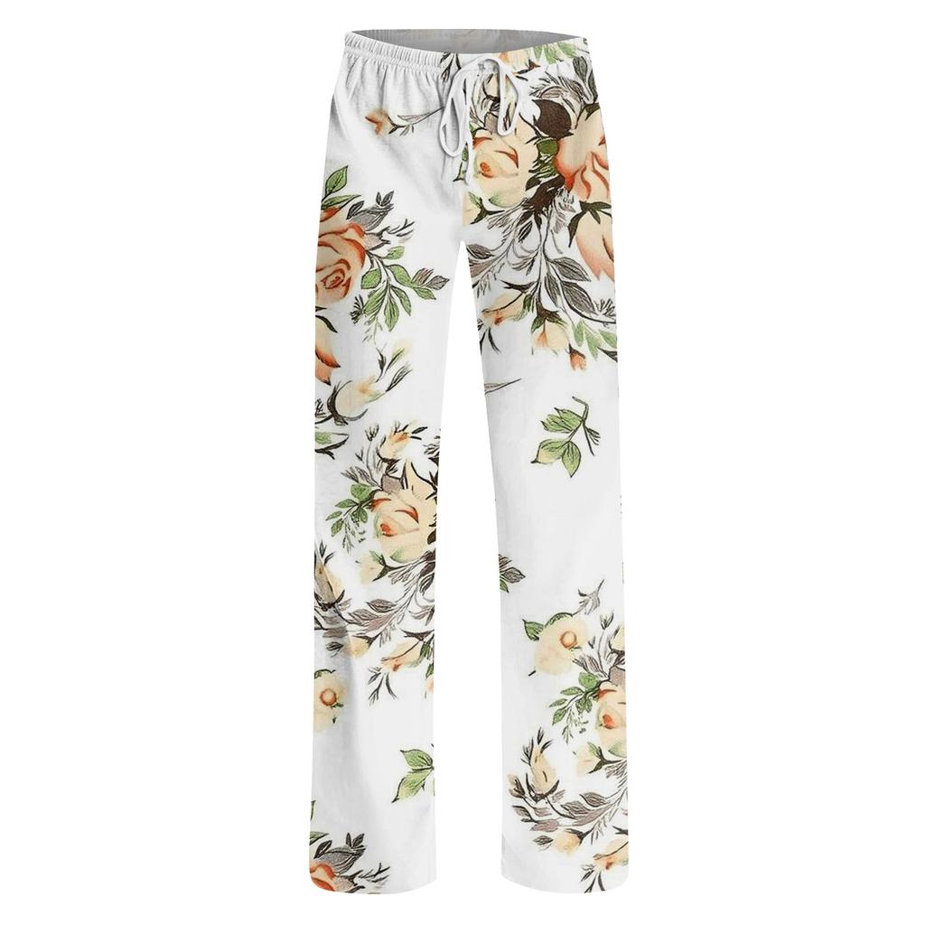 Dámské pyžamové kalhoty na spaní ležérní kalhoty se stahovací šňůrkou v pase pohodlné rovné kalhoty na jógu volné