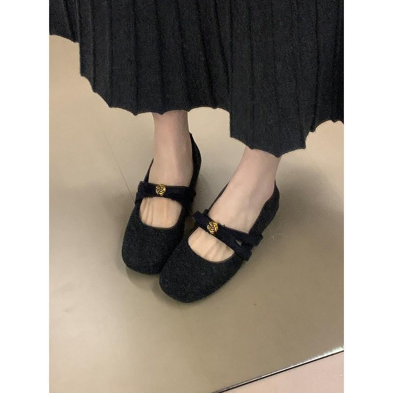 Single shoes inner height increase Mary Jane shoes bow plush shoes