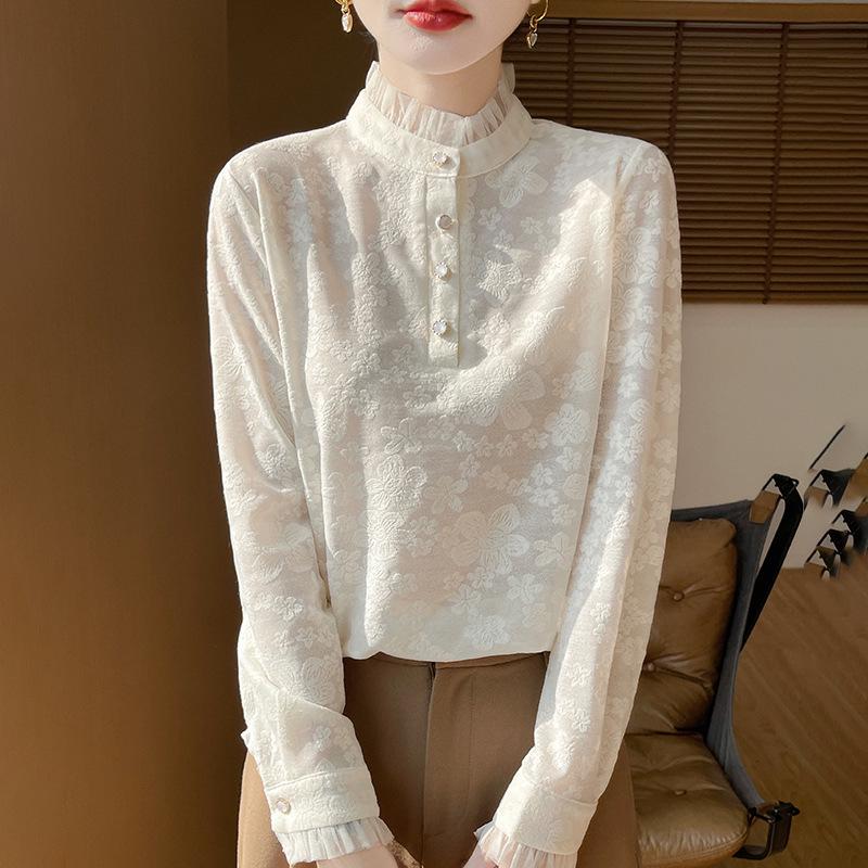

Women s Spring Slim Fit High Neck Lace Shirt - Plus Size, Warm and Fashionable. Large чёрный