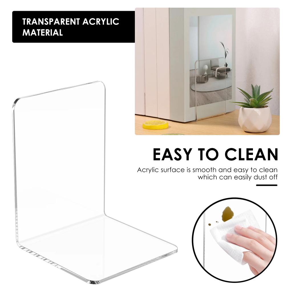 10Pcs L-Shaped Transparent Acrylic Bookends Desktop Book Holder Book Display Stand School Stationery Office Storage Accessories