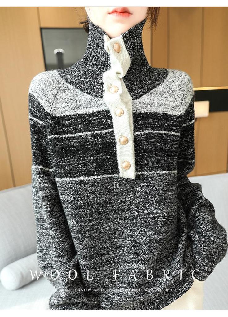 2025 Autumn/Winter Women's Elegant Soft Wool Lapel Sweater - 3-Ply Thick, Loose Fit, Slimming Design