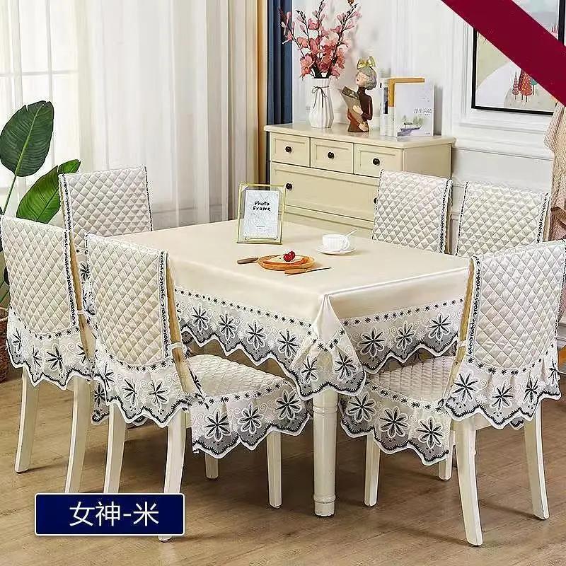 

Європейське мереживо Край спідниці Скатертина на обідній стіл Подушка Побутовий з єднаний чохол для стільця Покриття для чайного столика Кругла скатертина 140x190cm 1pcs