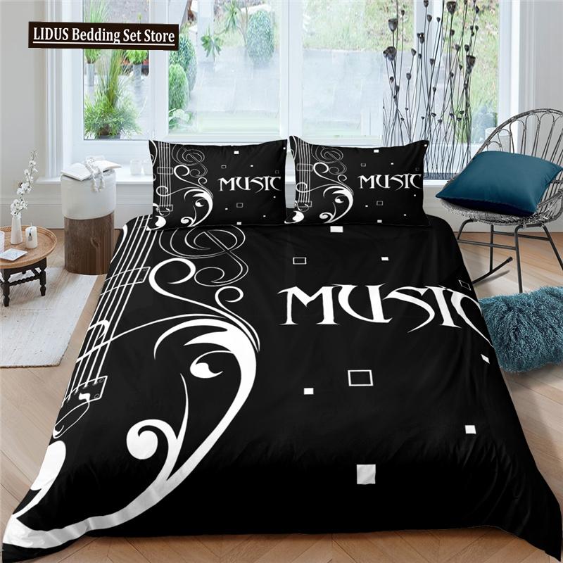 3d Music Notes Guitar Duvet Cover Set For Teens Adults Bedroom Decor 2/3pcs Music Bedding Sets Fashion Hip Hop Comforter Cover