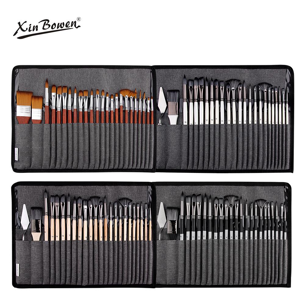 25-Piece Watercolor Oil Painting Brush Set with Wooden Handles and Canvas Bag