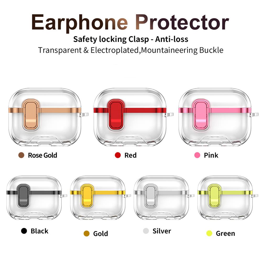 KEYSION Plating Transparent Earphone Case for AirPods Pro 3 TPU+PC Shockproof Phone Stand Hook Headphone Cover for AirPods Pro 3