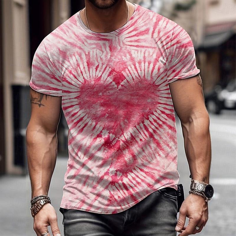 Valentine s Day Men s Heart Graphic Tie Dye T Shirt Short Sleeve T shirt 3D Print Crew Neck Shirt Daily Designer XL