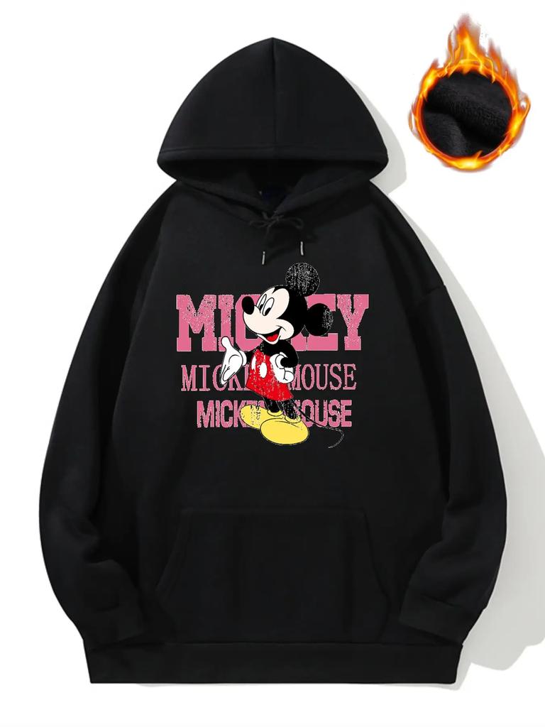 Women Plus Size Mickey Mouse Hoodies Oversize Hood Sweatshirt Street Big Size Pullover Fleece Thick Warm Hoodies and Sweatshirt