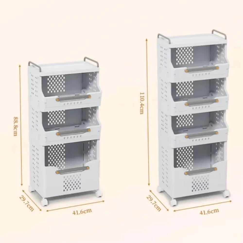 Dirty Clothes Basket Fold Plastic Move Toilet Storage Frame with Wheel Hollow Out Design High-capacity Household Storage Racks