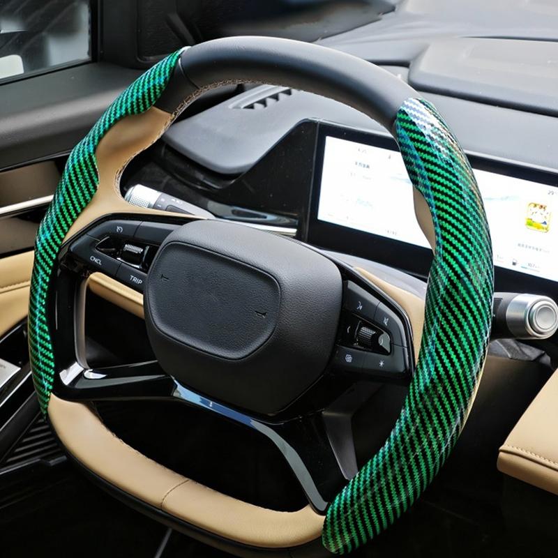 2 Pezzi Coprivolante Auto in Fibra di Carbonio Laser 38cm Antiscivolo Copri Carta Manopola Booster Volante Auto Copertura Protettiva