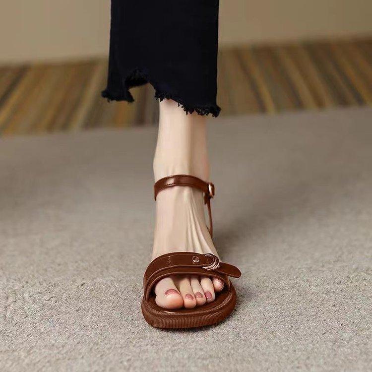 New Women Luxury Narrow Strap Buckle Strap Flat Sandals Wide Heel Platform comfort women shoes Summer Casual minimalist Shoes
