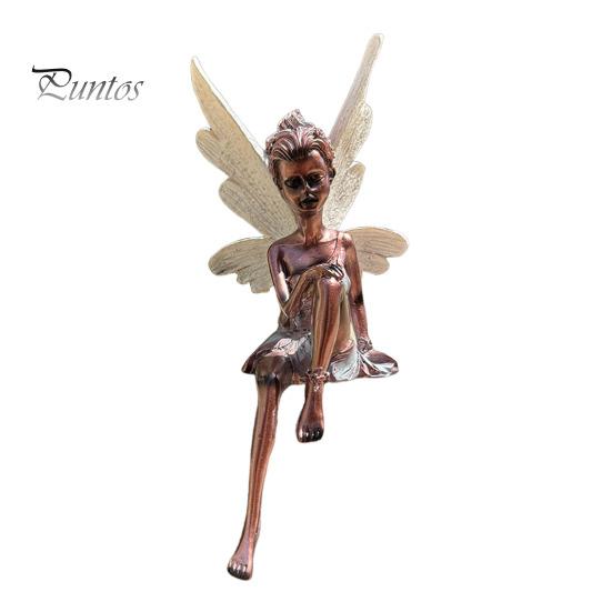 Sculptură din rășină cu zână așezată, figurină de zână, decor de grădină, statuie de zână înaripată pentru artă de grădină în aer liber și desktop interior