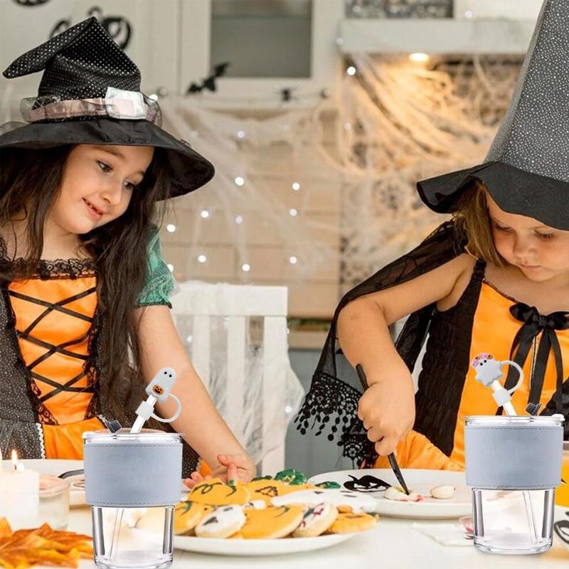 For Stanley Cup Accessories 2x Halloween Cute Ghost Dustproof Straw Toppers Parties For 10mm Drinking Straw Tips Lids Reusable