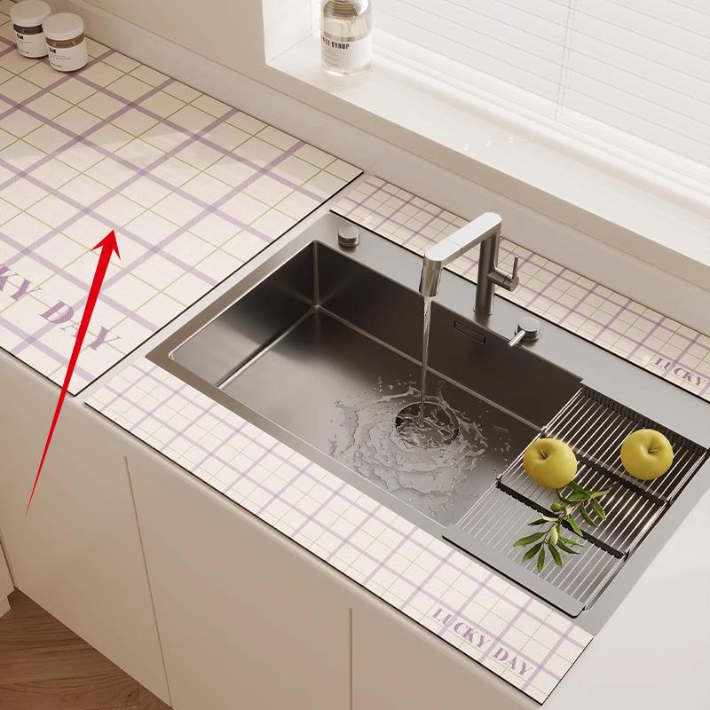 3PC Kitchen Faucet Diatomaceous Earth Water Stopper Drain Mat Bathroom Countertop Absorbent Mat Long Narrow Edge Coaster