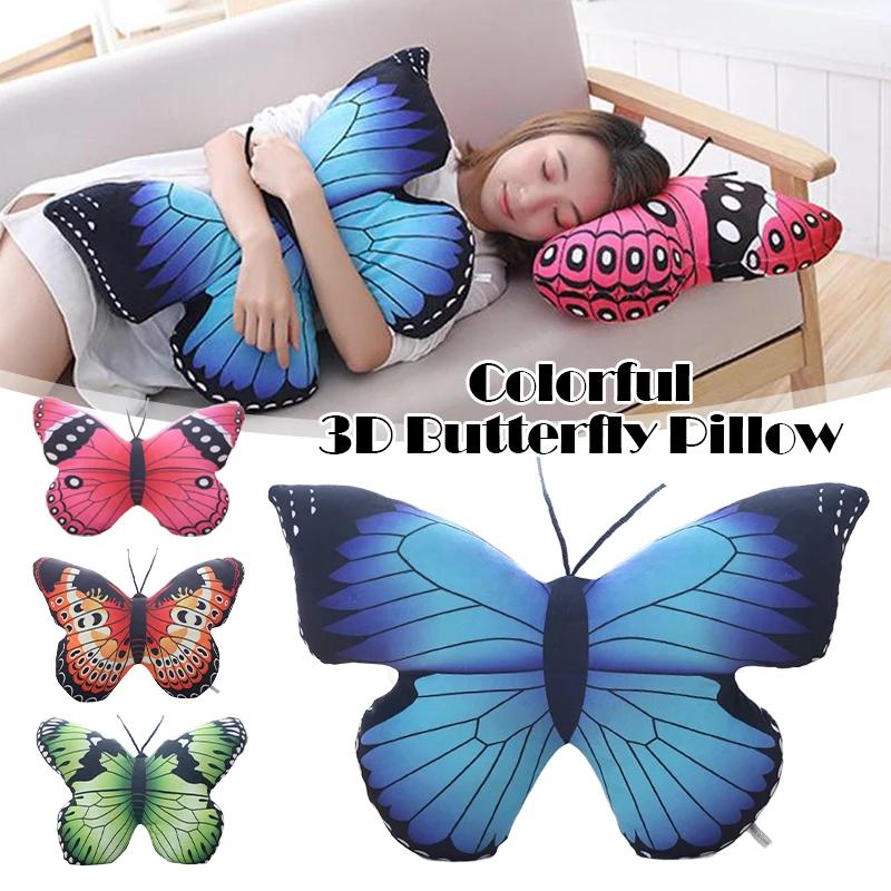 3D Butterfly Pillow Colorful Decorative Animal Throw Pillows Print Accent Pillow Stuffed Cushion Bed Bedroom Couch Home Textile