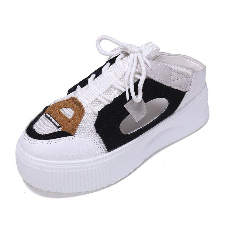 

2020 new spring Korean version thick bottom hollow lazy bag head half slippers fashion wear female student Internet celebrity tide sandals 39 чёрный