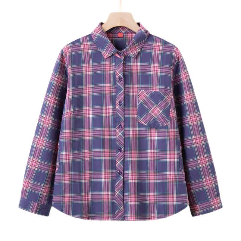 YUZHAOLIN Women's 100% Cotton Plaid Long Sleeve Blouse