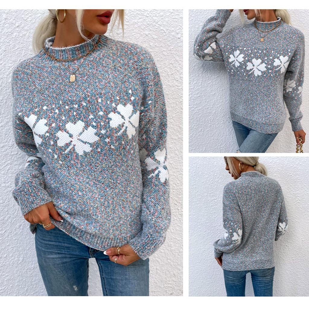 Damen-Strickwaren, Weihnachtsschneeflocken, halber Rollkragen-Weihnachtspullover