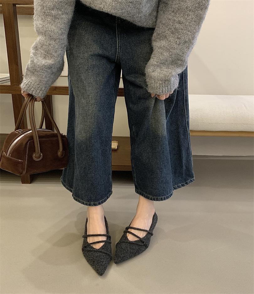 2025 autumn new temperament suede pointed head small low heel high heels fashionable versatile retro thin commuter shoes